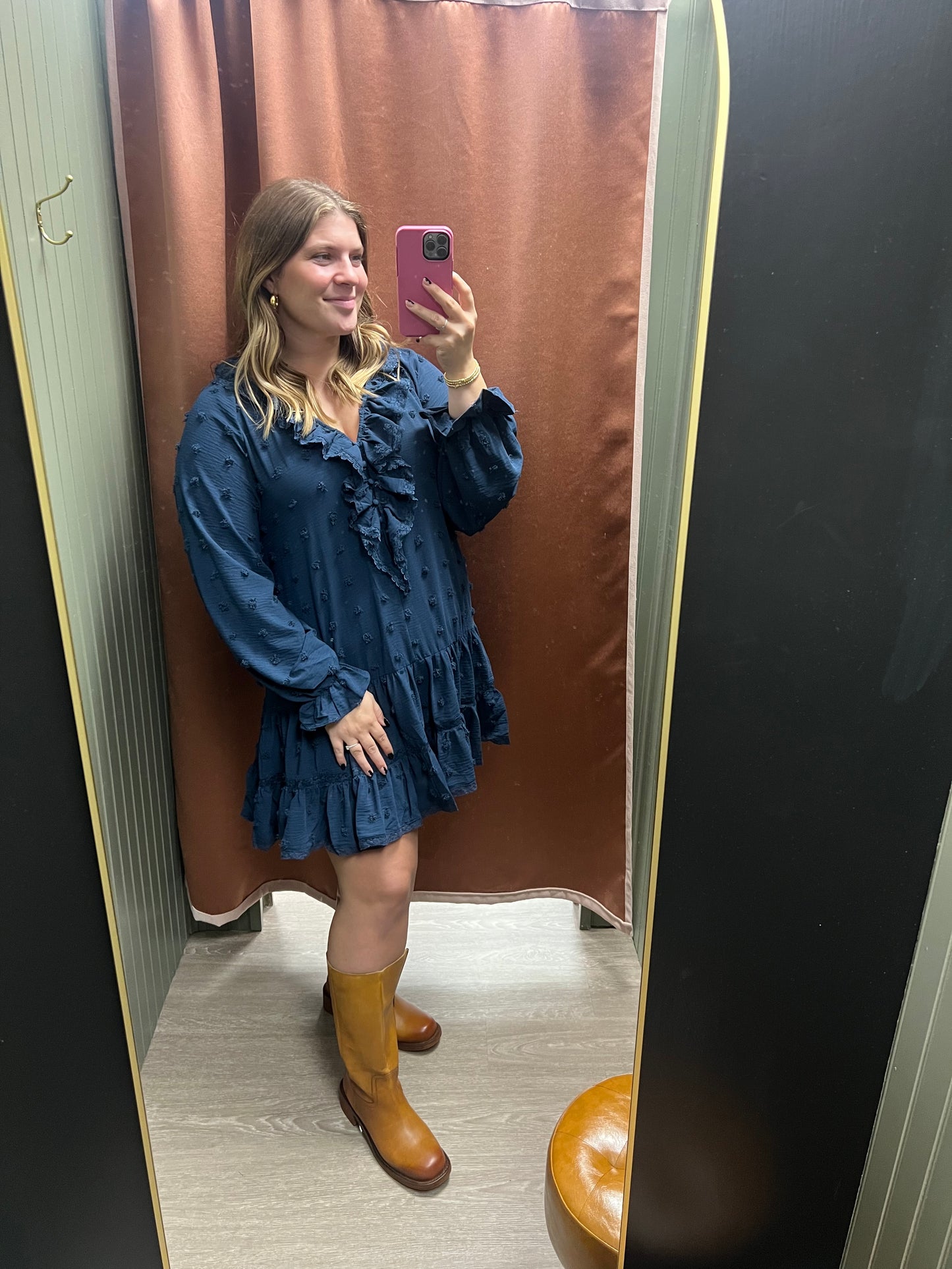 Faded Navy Dot Dress