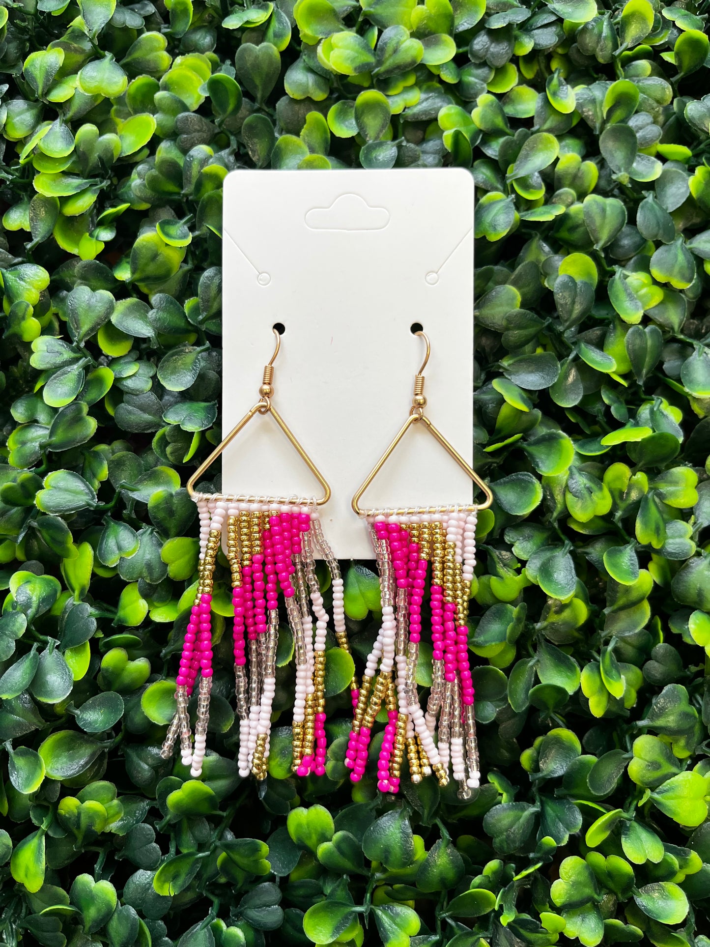 Pink Beaded Dangle Earrings