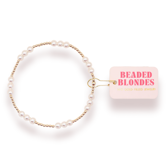 Beaded Blondes ILY Pearl Gold Bracelet Extended