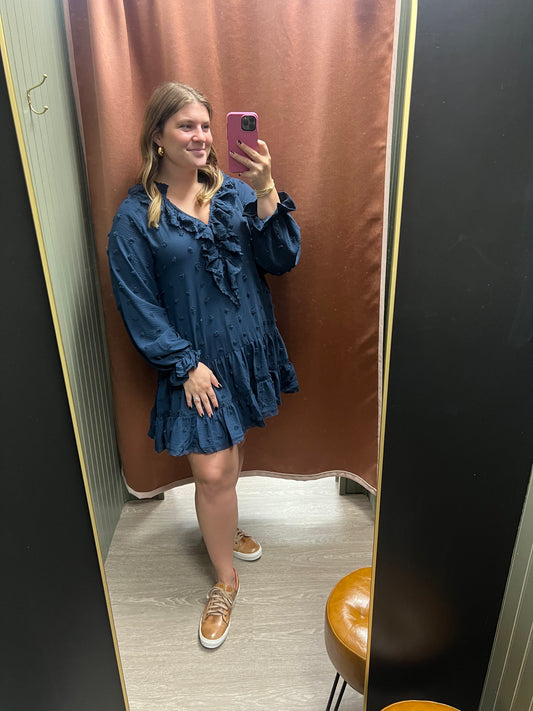 Faded Navy Dot Dress