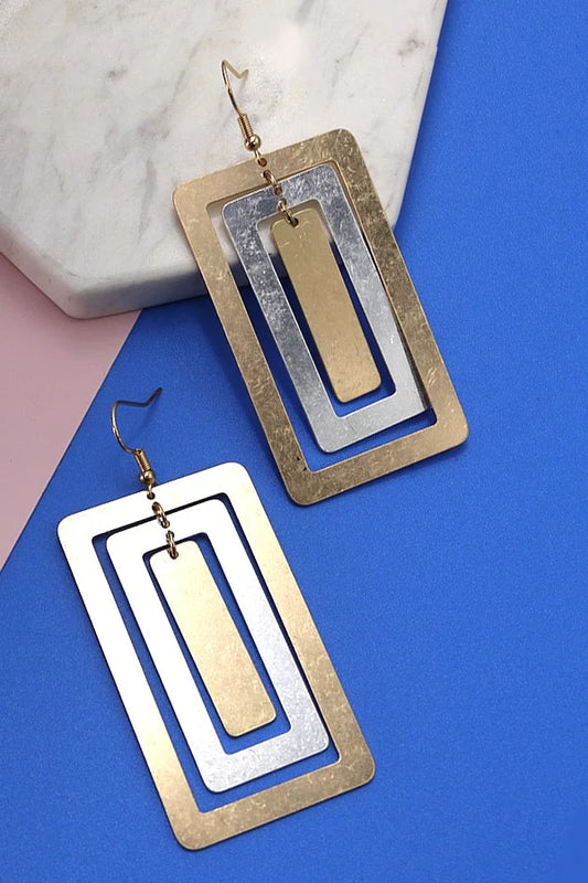 Geo Two-Tone Rectangle Drop Earrings