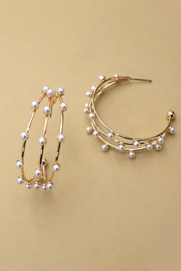 Wire Pearl Hoop Earrings