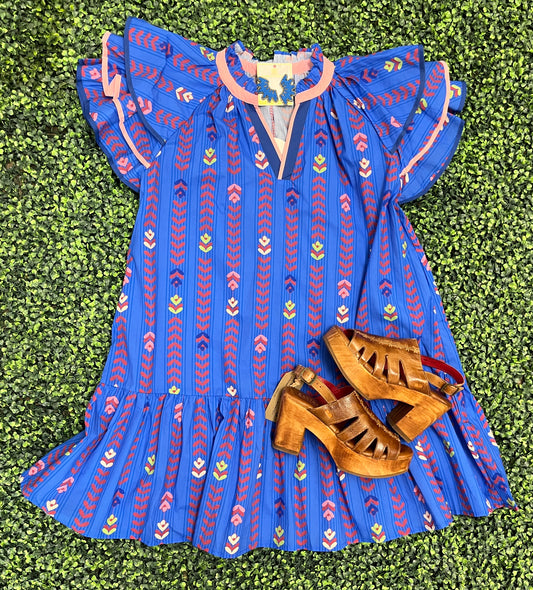 Blue Ruffle Sleeve Dress