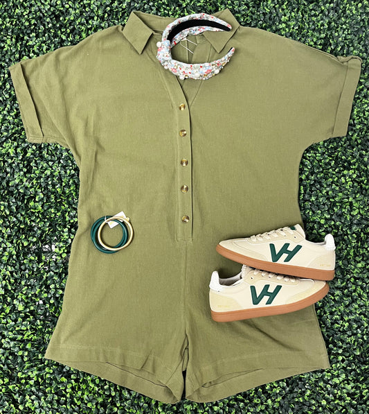 Olive Button Down Romper