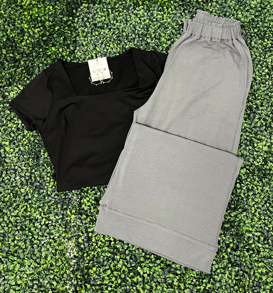 Knitted Gray Wide Leg Pants