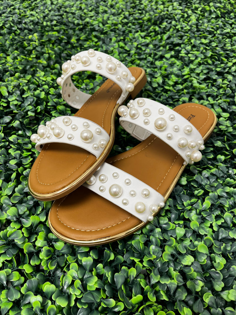 White Pearled Up Sandals