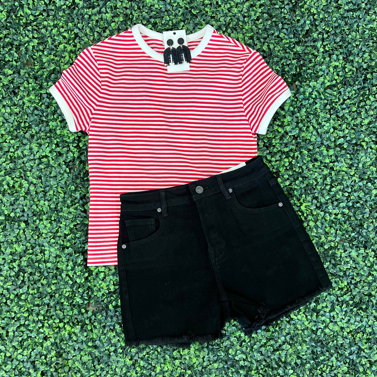 Black Staple Denim Shorts