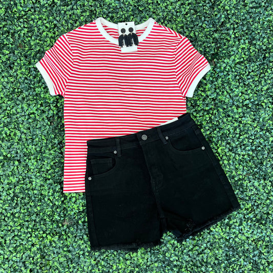 Black Staple Denim Shorts