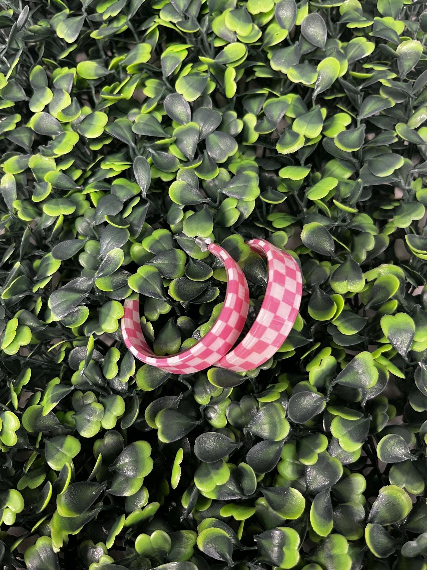 Pink Checkered Earrings