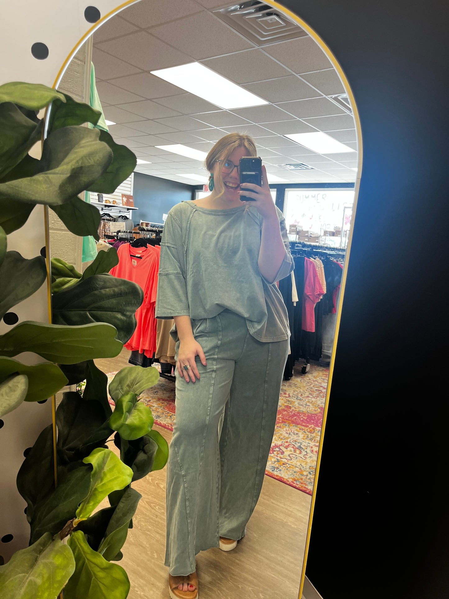 Smocked Band Wide Leg Pants