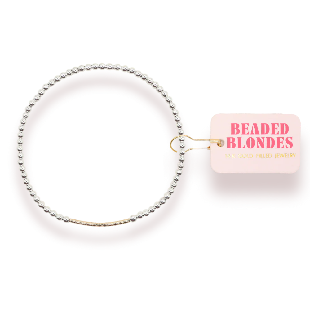 Beaded Blondes Silver Gold Dainty Bar Bracelet