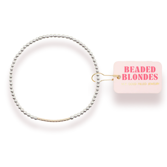 Beaded Blondes Silver Gold Dainty Bar Bracelet